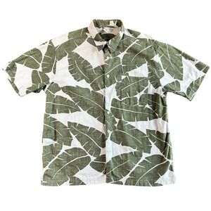 Old Navy Mens Large Hawaiian Button Down Shirt Tropical‎ Leaf Print Short Sleeve